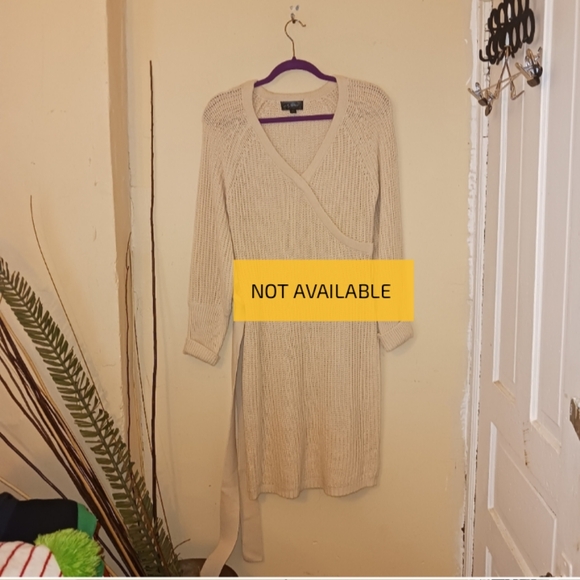 Say What? womens beige long sleeve vneck knitted sweater dress w/belt sz Large - Picture 8 of 8